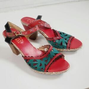 Spring Step L’artiste Acela Leather Heeled Sandals in Red, sz 40 EU / 9 US